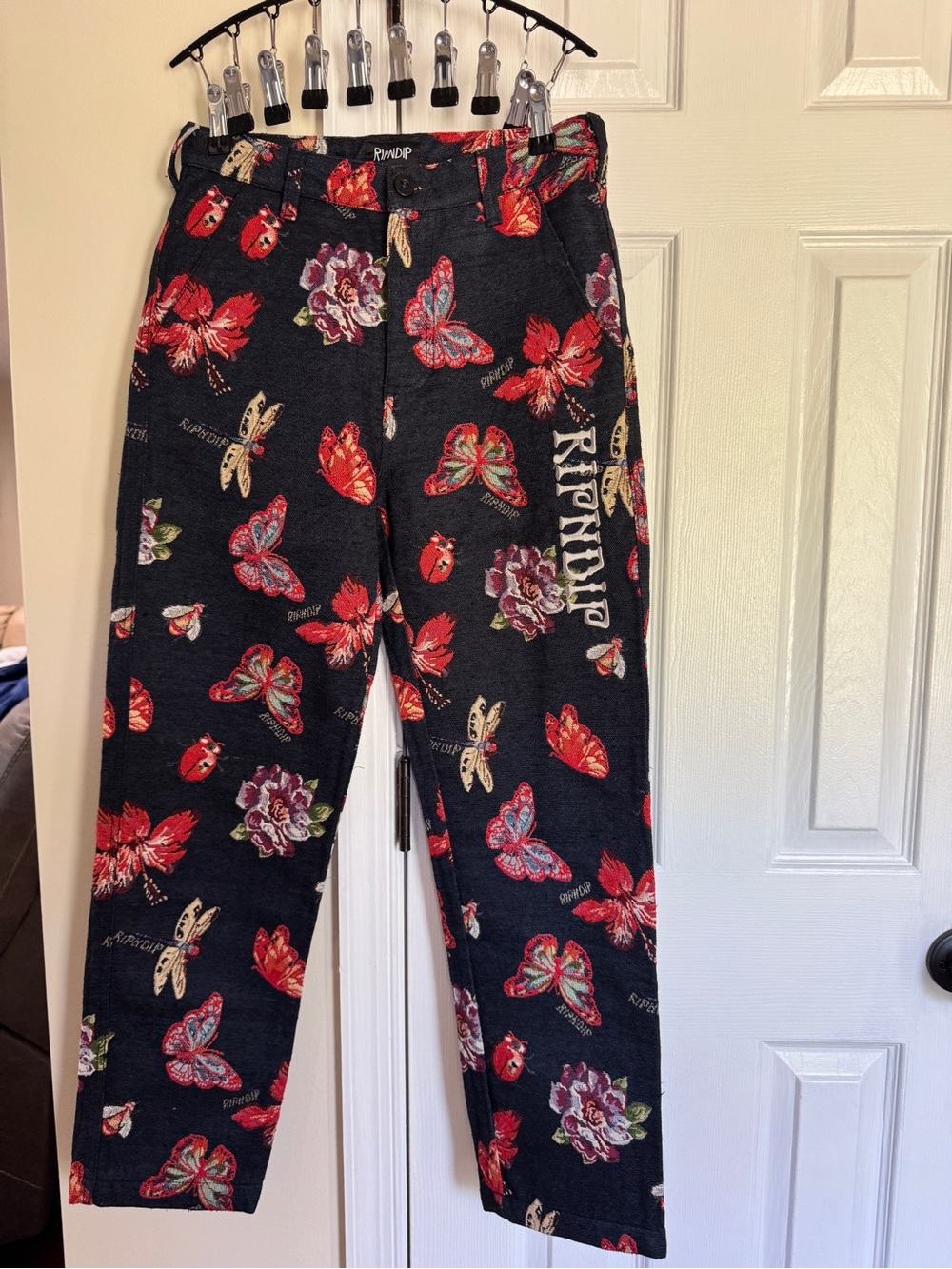 Ripndip Pants Streetwear Size 28 Monarch Butterfly Embroidered Details Unisex